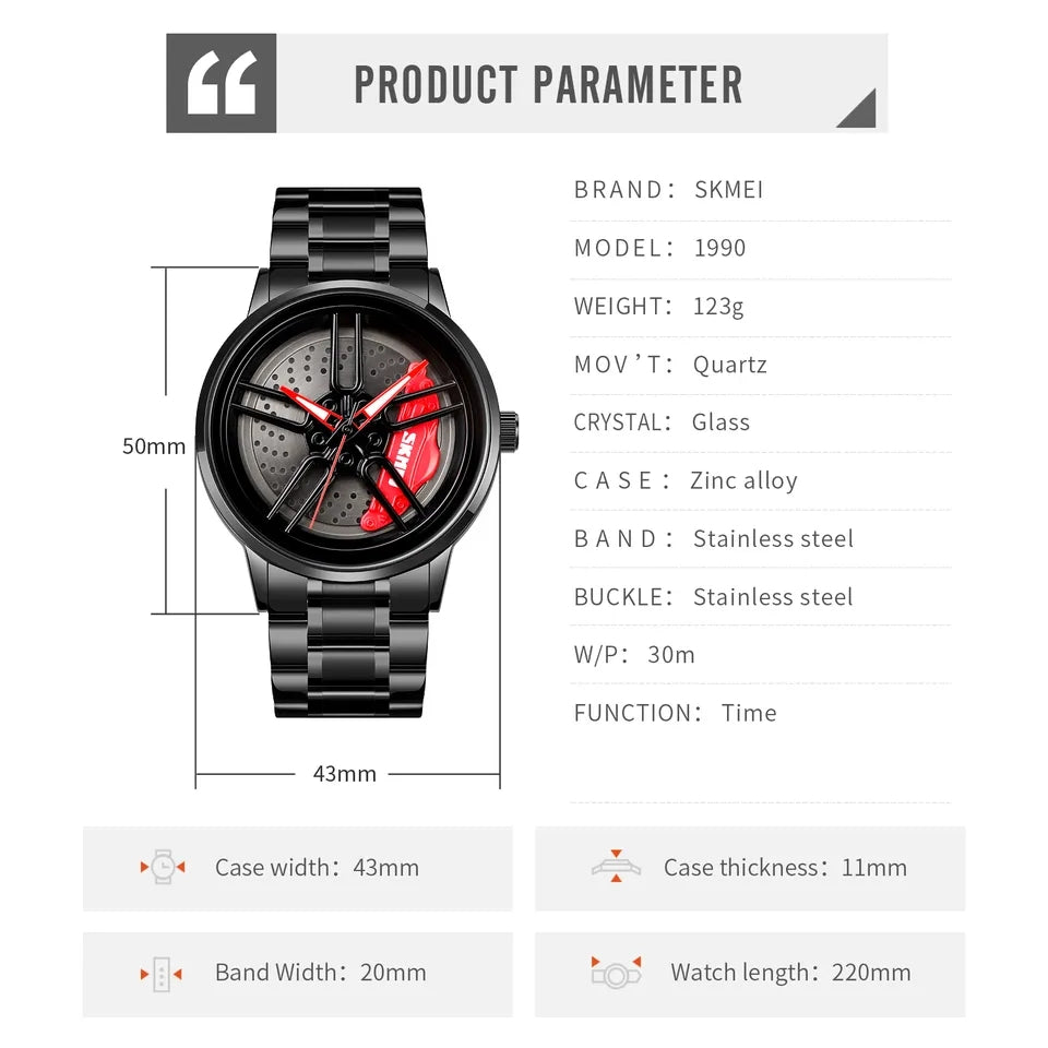 Men's Luxury Watch Waterproof Rotary Sport Car Rim Man Watch
