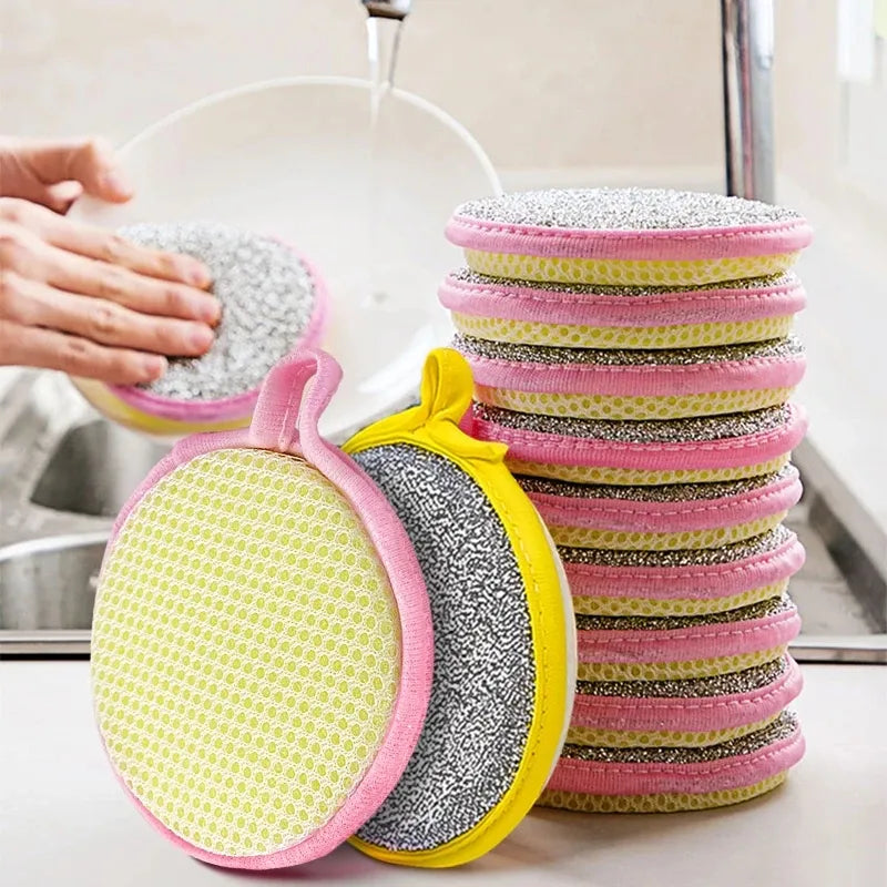 Double Side Dishwashing Sponge Round Kitchen Cleaning Pad for Dishes, Pans & Pots, Kitchen Tools