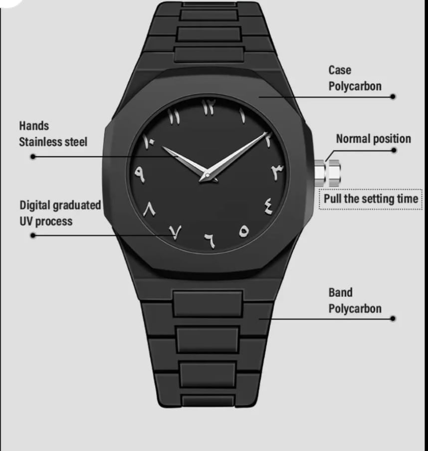 Black Arabic Aura Watch Arabic fiber chain unisex Butterfly Clasp