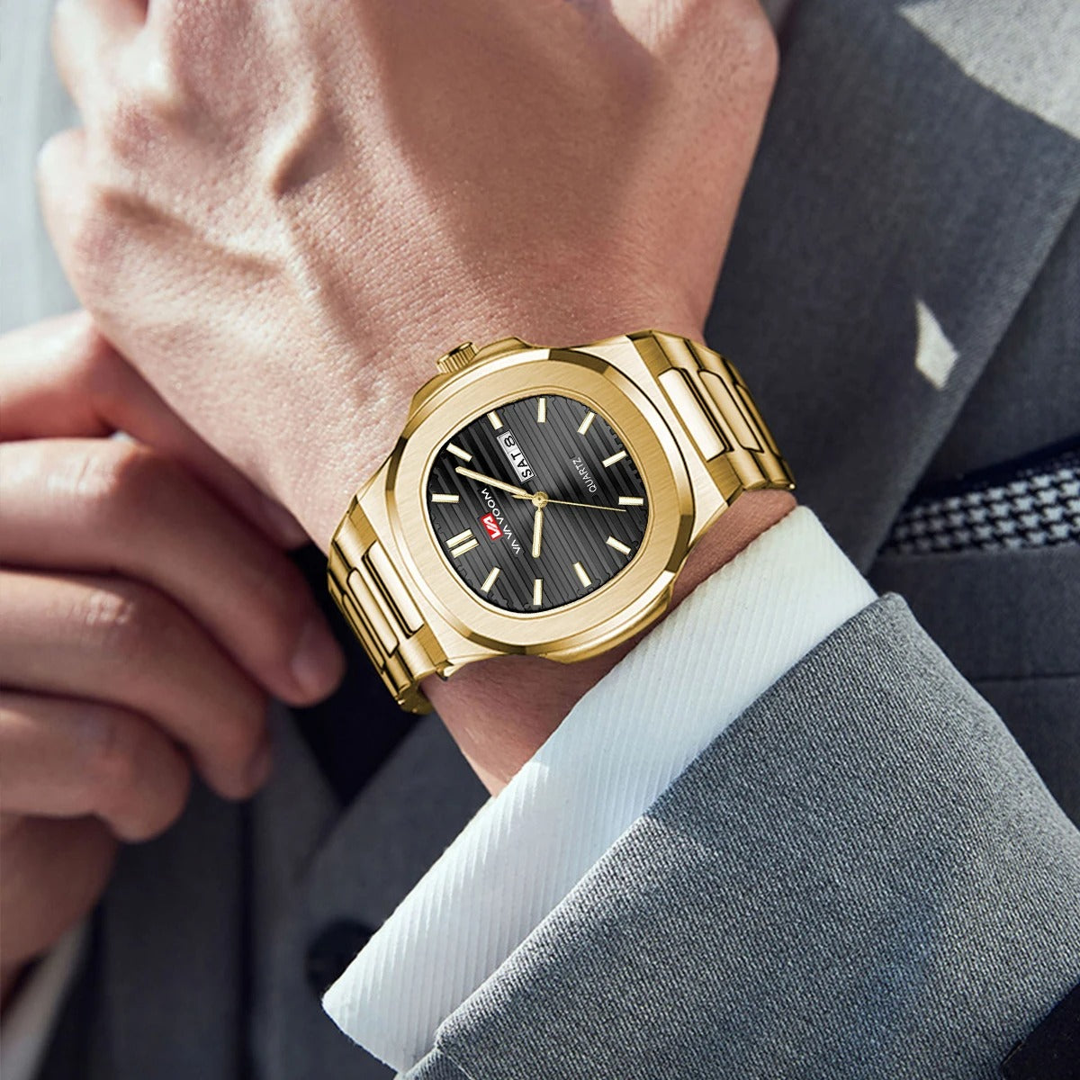 Power Brand Stainless Steel Waterproof Quartz Watch