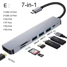 USB 3.0 Hub For Laptop Adapter PC Computer PD Charge Dock Station RJ45 HDMI-compatible TF/SD Card Notebook Type-C Splitter