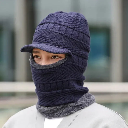 Balaclava Beanie Hat for Men & Women with Visor + Thick Fleece Lining + Neck Warmer - Ultimate Windproof Winter Protection