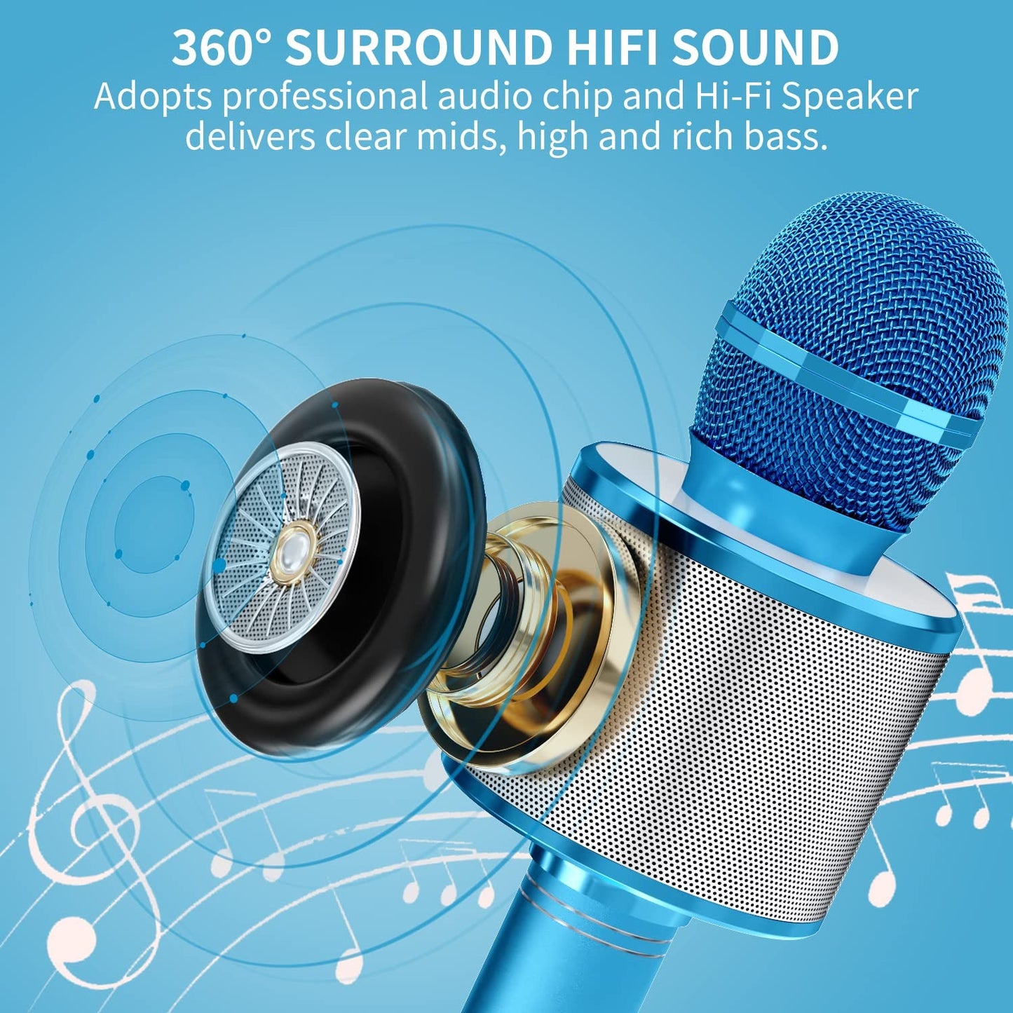 Kids Microphone for Singing, Wireless Bluetooth Karaoke Microphone for Adults, Portable