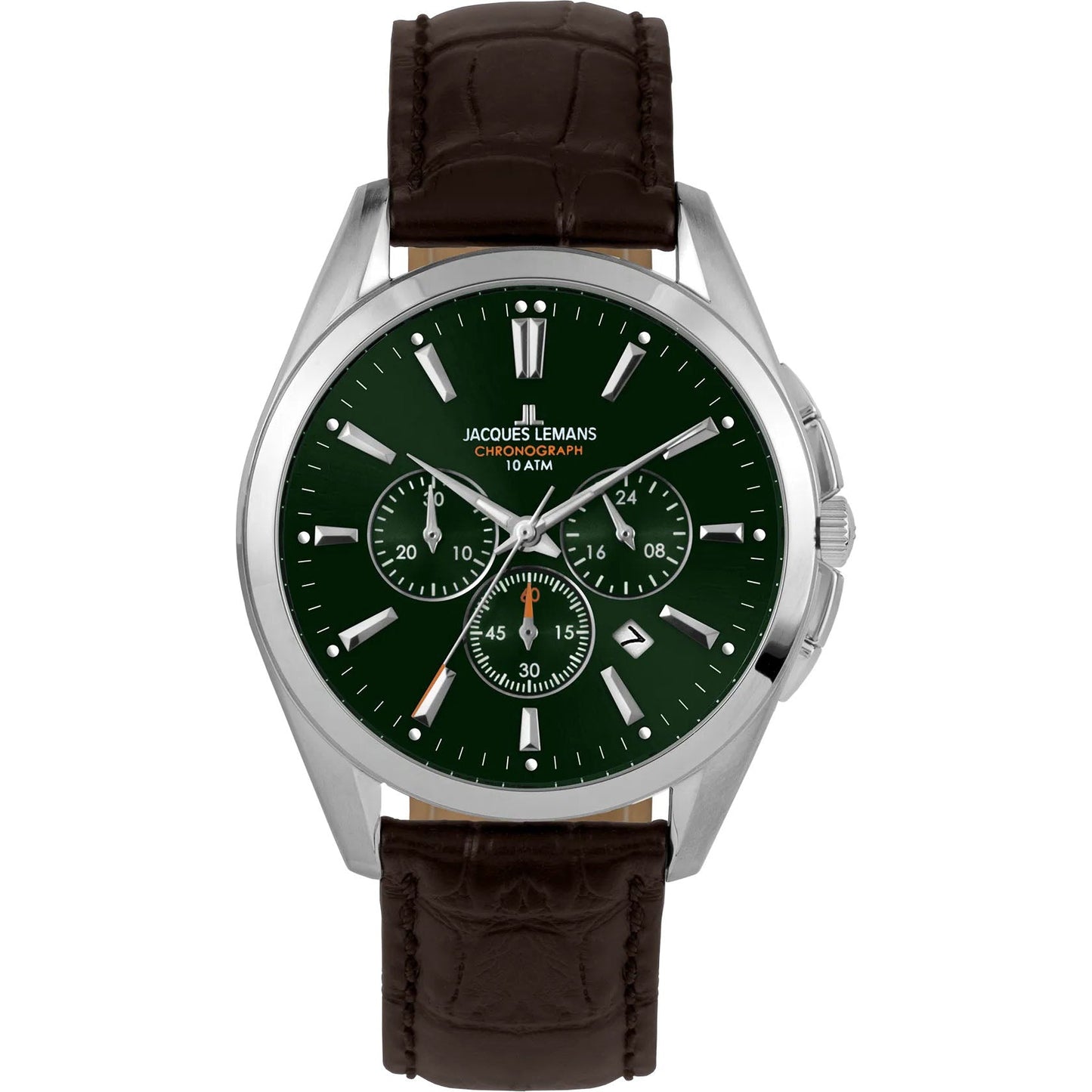 J. Leman Chronograph Luxury Leather Strap Stainless Steel Watch